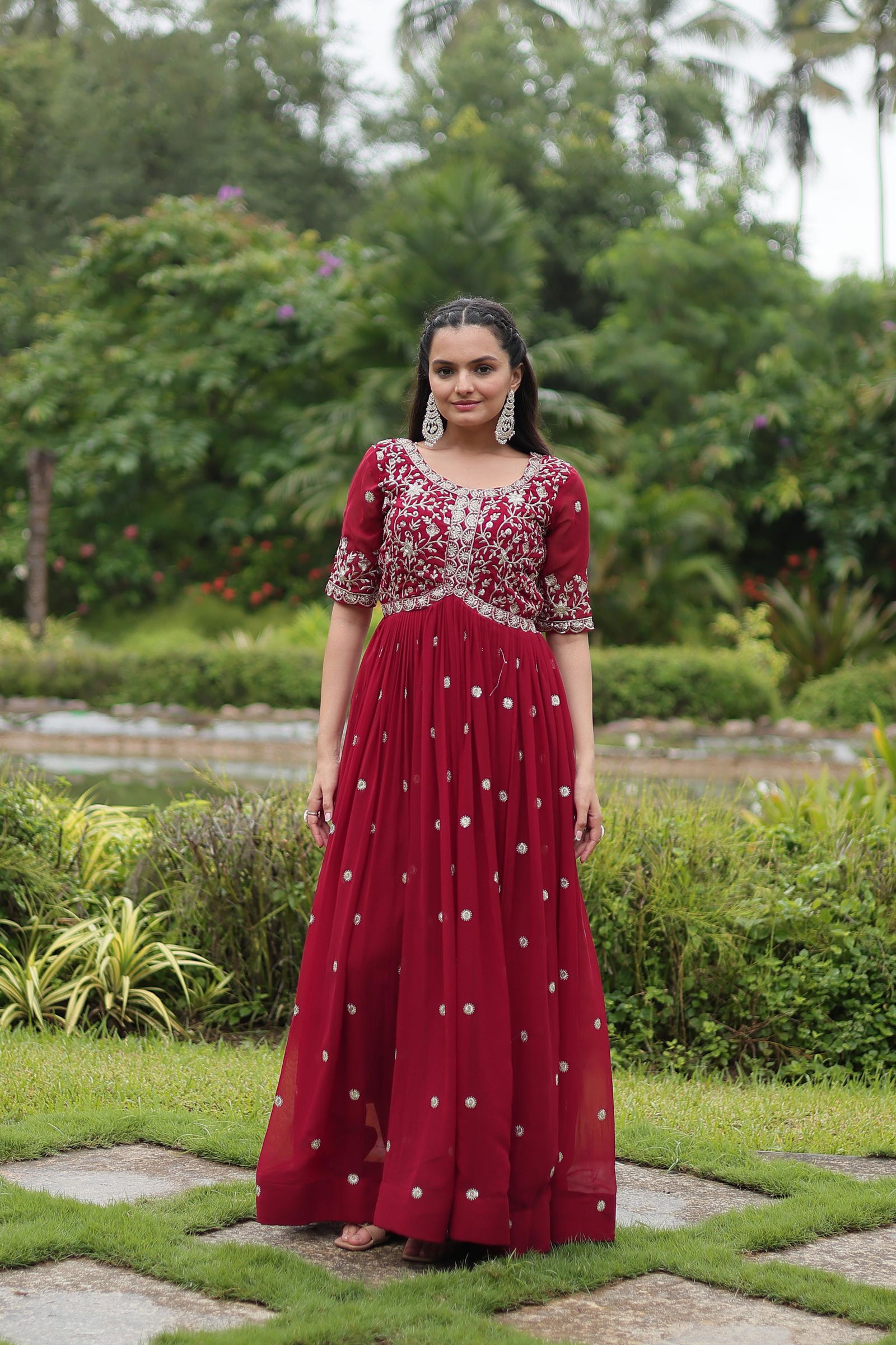 KA 1124 Faux Blooming Embroidery Wedding Gown Suppliers In India